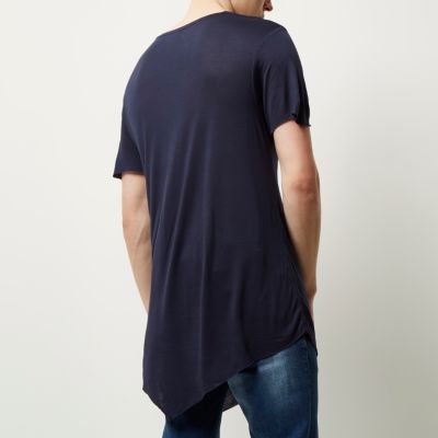 Navy draped asymmetric longline t-shirt